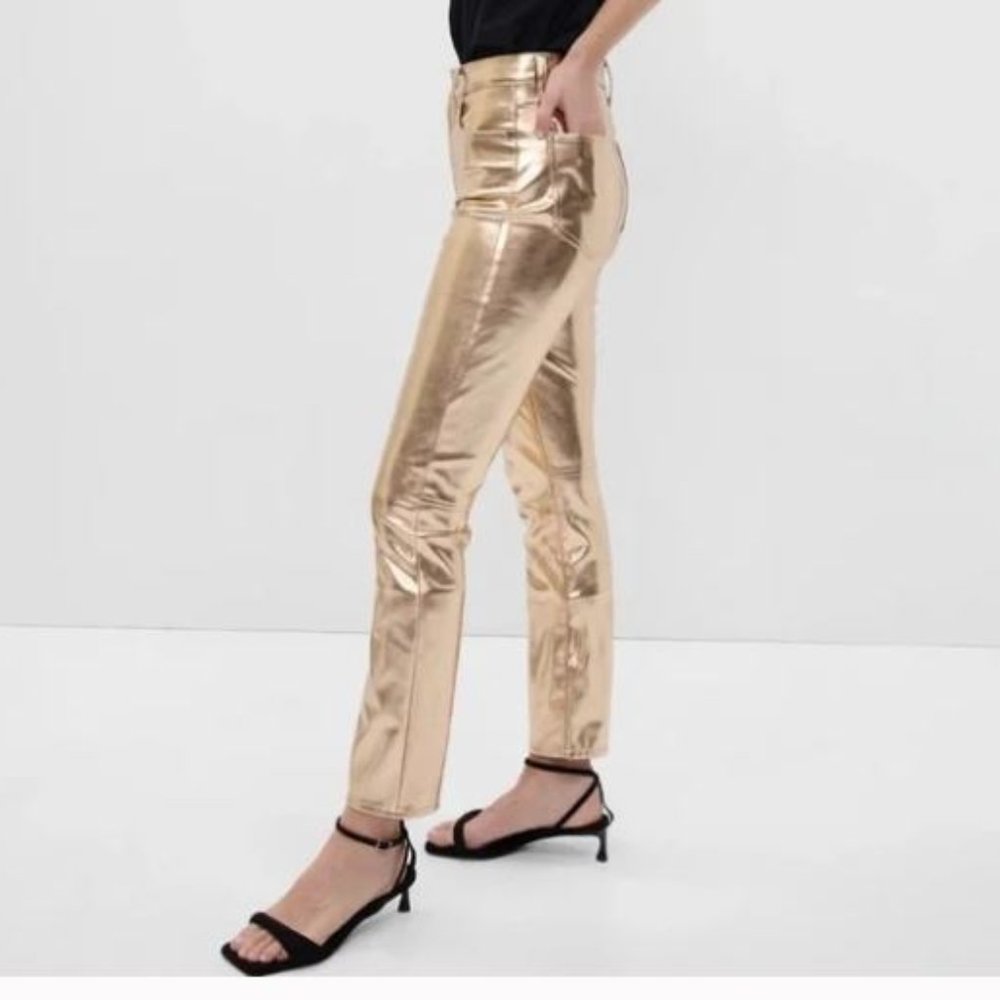 Gap High Rise Faux Leather Vintage Slim Jeans Gold 30